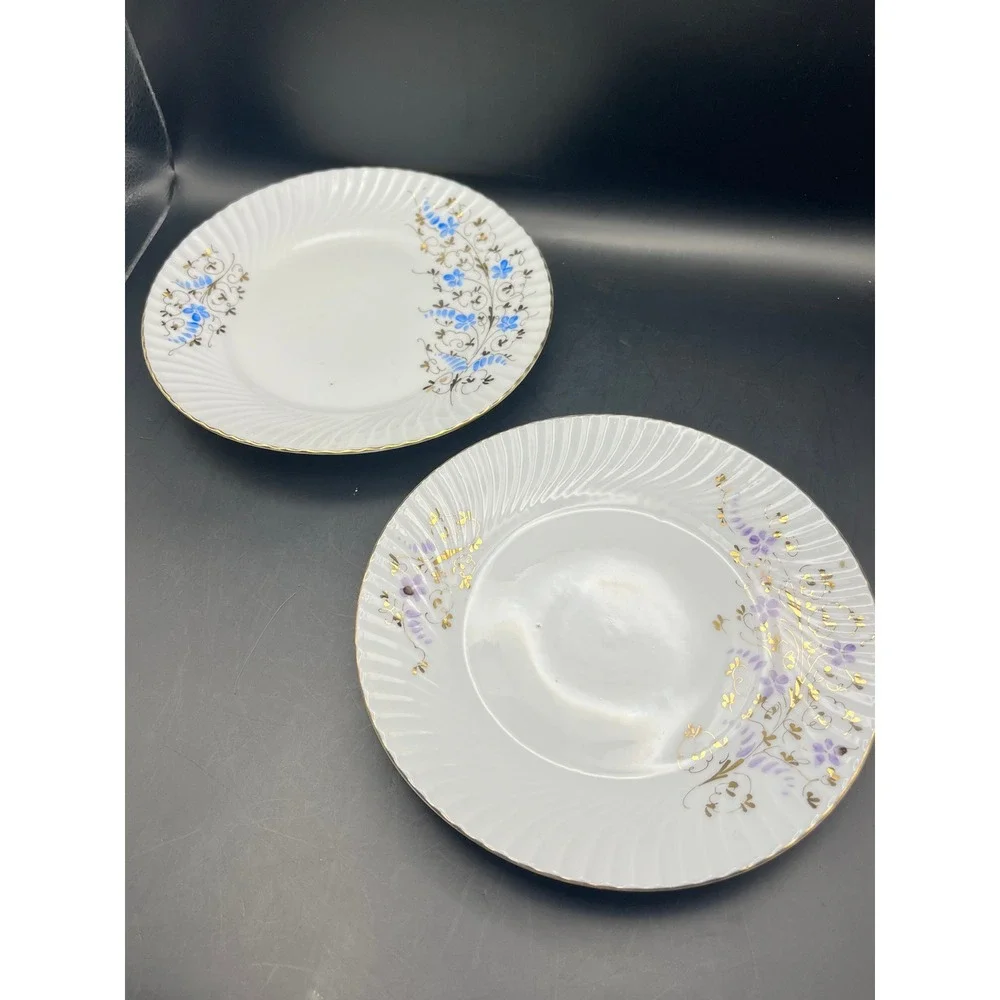 Floral Accent Salad Plates with Gold Trim, Set of 2, Decorative‎ Dinnerware 7.5